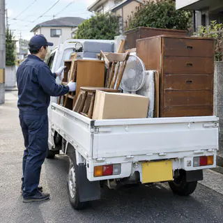 不用品を積んだ軽トラック